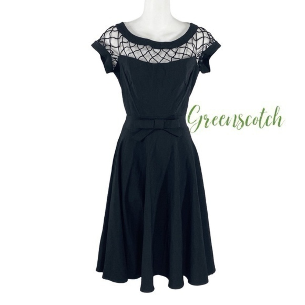 Tatyana black caged yoke fit flare dress XS TT9